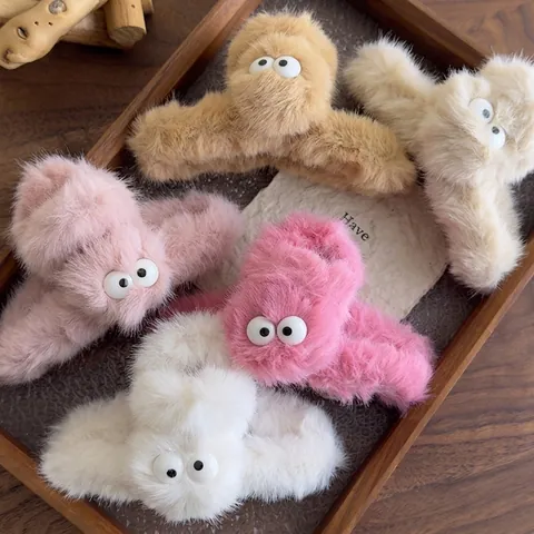 Simpatico Fermaglio Per Capelli In Peluche Con Occhi Grandi In Finta Pelliccia Per Acconciature Quotidiane Autunno Inverno Donna Ragazze