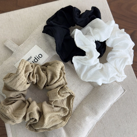Korean Style Gentle Fabric Scrunchies For Women Minimalist Pleated Hair Ties Solid Color Elastic Hair Bands Hair Accessories