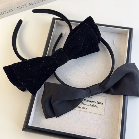 Cerchietto con Grande Fiocco Nero Vintage Elegante in Tessuto Satinato Accessori per Capelli Retro da Donna per Feste Quotidiano