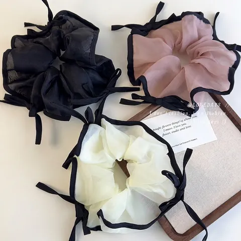 Coleteros de Organza Grandes para Mujer Diseño de Lazo Dulce Borde Negro de Contraste Elegantes Coleteros de Malla Accesorios de Moda