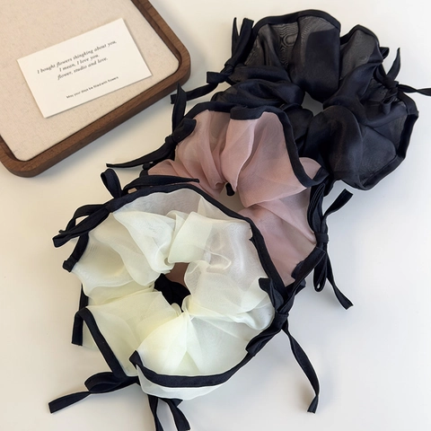 Coleteros de Organza Grandes para Mujer Diseño de Lazo Dulce Borde Negro de Contraste Elegantes Coleteros de Malla Accesorios de Moda