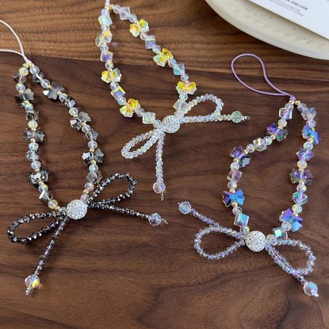 Cordón para Celular de Moda con Cuentas de Vidrio Iridiscente Lazo de Strass Mariposa Correa de Muñeca para Mujer Accesorio Tecnológico