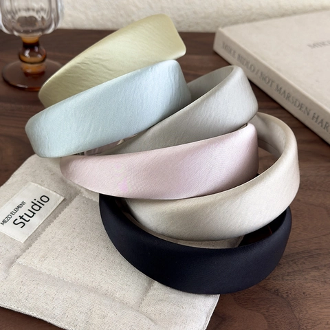 Diadema para Mujer Elegante Parte Superior Craneal Alta Satén Liso Engrosada Puffy Esponja Minimalista Hecho a Mano Color Sólido Accesorios Cabello