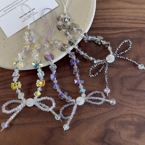 Cordón para Celular de Moda con Cuentas de Vidrio Iridiscente Lazo de Strass Mariposa Correa de Muñeca para Mujer Accesorio Tecnológico