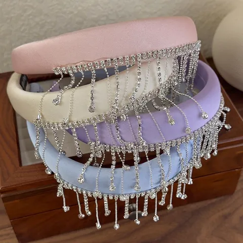 Mode Gepolsterter Satin Haarreif Mit Strass Quaste Fransen Elegant Haarband Für Damen Party Styling Haarschmuck