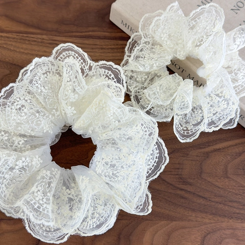 Coletero Grande con Borde de Encaje Vintage Francés Estilo Ballet Dulce Cintas para Pelo Malla Elegante Bordado Floral para Mujer