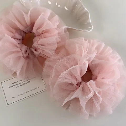 Süße Rosa Mesh Rüschen Oversize-Haargummi Prinzessinnen-Stil Spitze Fee Ponytail Halter Mode Haarschmuck Für Damen Schmuck