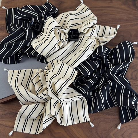 Scrunchie per Capelli a Righe in Tessuto Coreano Elegante Pinza per Capelli Con Ciondolo in Perla Artificiale Dolce Accessori per Capelli Donna