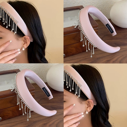 Mode Gepolsterter Satin Haarreif Mit Strass Quaste Fransen Elegant Haarband Für Damen Party Styling Haarschmuck
