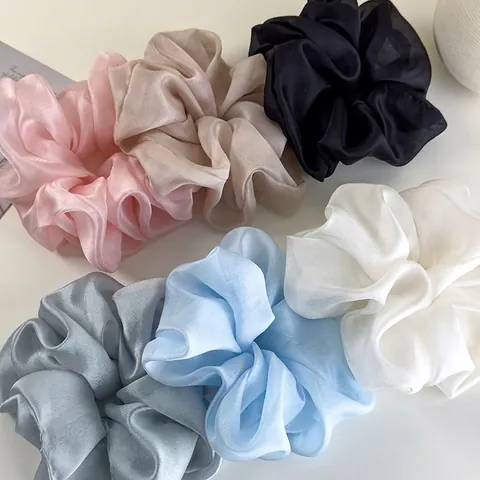 French Style Oversized Organza Scrunchie Soft Shiny Satin Elastic Hair Tie For Women Retro Pleated Headwear Accessories