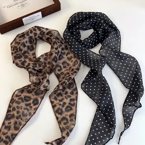 Dames Luipaard Polka Dot Tie-dyed Smalle Lange Sjaal Skinny Twilly Sjaaltje Tas Handvat Wrap Haarband Sjaal Mode Accessoire