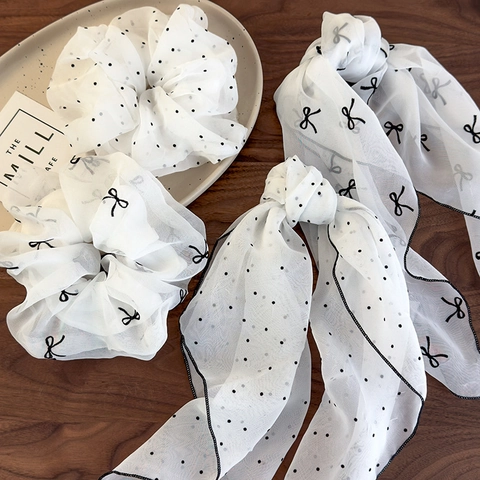 Elastici per Capelli in Rete Stile Coreano Fiocco Motivo a Pois Fascia in Organza Per Donna Accessori per Capelli Eleganti