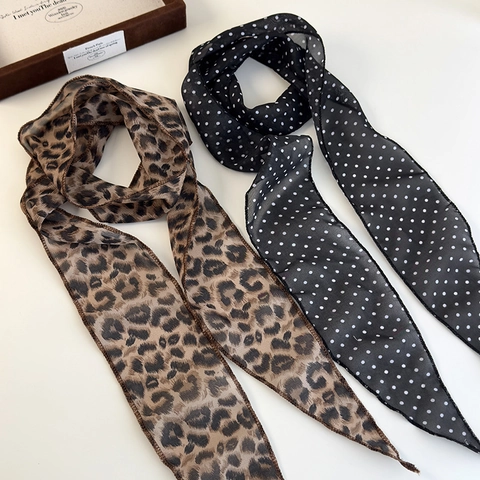 Dames Luipaard Polka Dot Tie-dyed Smalle Lange Sjaal Skinny Twilly Sjaaltje Tas Handvat Wrap Haarband Sjaal Mode Accessoire