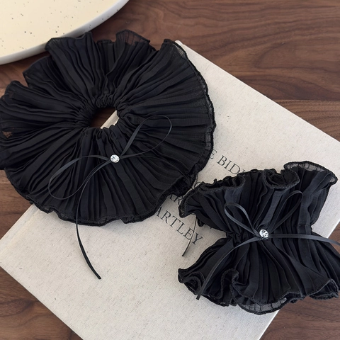 Coletero De Malla Negra Estilo Vintage Francés Con Lazo Y Diamantes De Imitación Accesorios Para El Cabello Plisados De Doble Capa Para Mujer