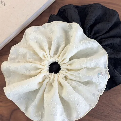 Coleteros de Jacquard Floral Elegantes Franceses Grandes Lazos de Tela Vintage Blanco Roto Negro Soportes de Coleta para Mujer