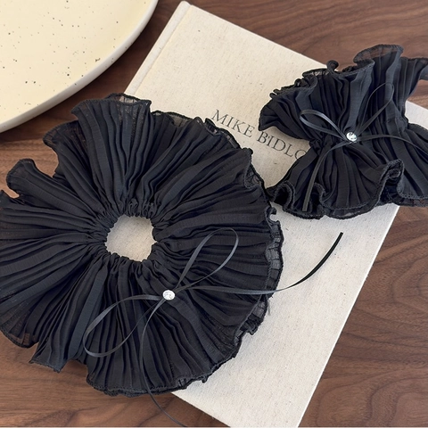 Coletero De Malla Negra Estilo Vintage Francés Con Lazo Y Diamantes De Imitación Accesorios Para El Cabello Plisados De Doble Capa Para Mujer