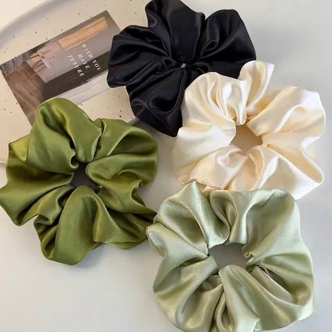 Large Vintage Satin Scrunchie In Solid Colors Smooth Texture With Elastic Band For Comfortable Daily Ponytail Styling For Women Girls