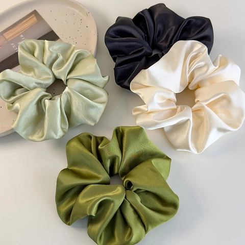 Large Vintage Satin Scrunchie In Solid Colors Smooth Texture With Elastic Band For Comfortable Daily Ponytail Styling For Women Girls
