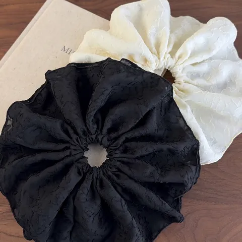 Coleteros de Jacquard Floral Elegantes Franceses Grandes Lazos de Tela Vintage Blanco Roto Negro Soportes de Coleta para Mujer