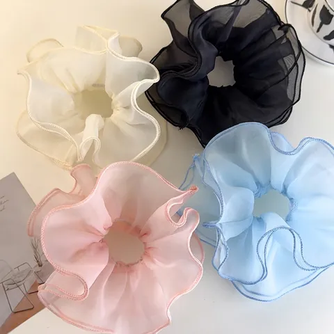Fairy Ballet Style Double Layer Mesh Scrunchie Korean Ruffle Pleated Large Organza Hair Ring For Women Sweet Hair Accessories