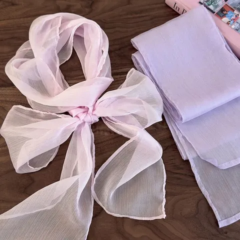 Women's Solid Color Chiffon Scarf Korean Style Soft Mesh Neck Ribbon Long Streamer For Spring Summer Fashion Accessories