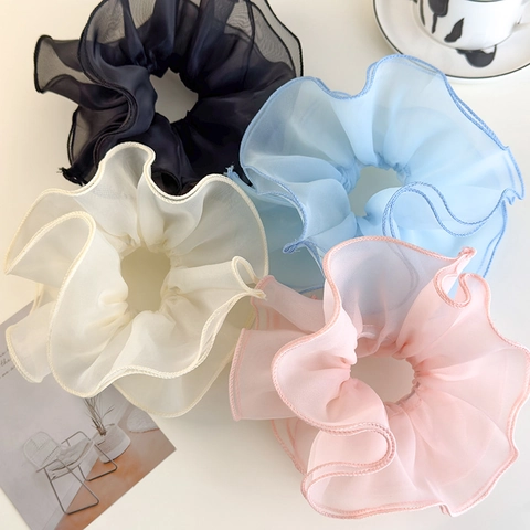 Fairy Ballet Style Double Layer Mesh Scrunchie Korean Ruffle Pleated Large Organza Hair Ring For Women Sweet Hair Accessories
