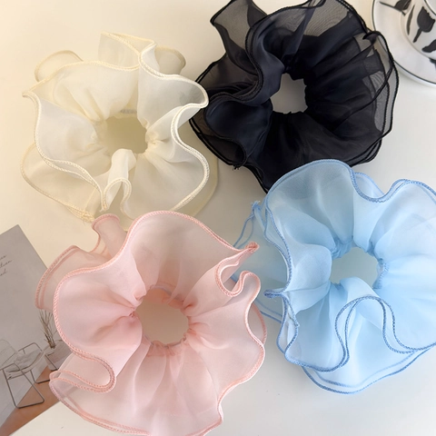 Fairy Ballet Style Double Layer Mesh Scrunchie Korean Ruffle Pleated Large Organza Hair Ring For Women Sweet Hair Accessories