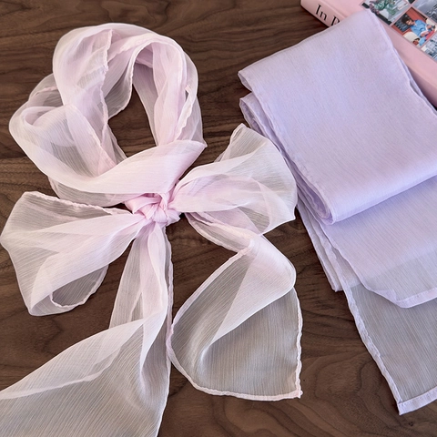 Women's Solid Color Chiffon Scarf Korean Style Soft Mesh Neck Ribbon Long Streamer For Spring Summer Fashion Accessories