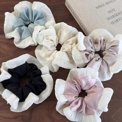 Koreaanse Stijl Geplisseerd Satijn Gaas Patchwork Grote Scrunchie Fris Zoet Elastische Haarband Accessoire Voor Dames