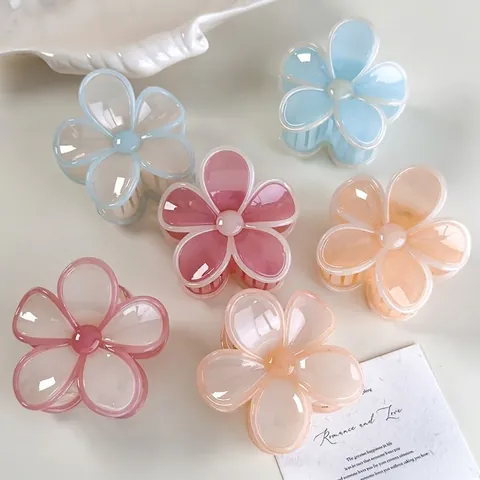 Pinza para el Cabello de Flor de Acrílico Estilo Coreano Color Crema Gelatina Contraste Floral Accesorios de Cabello Mujer