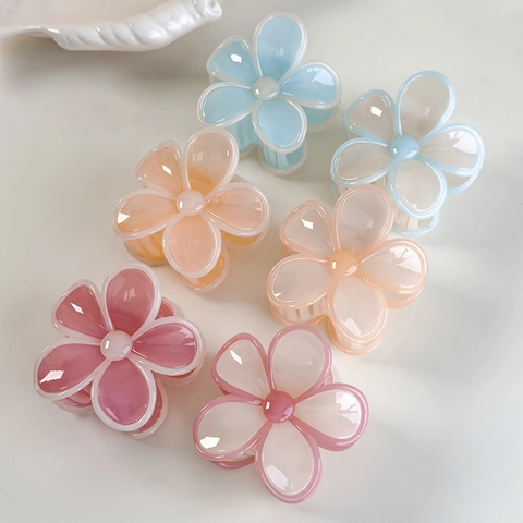 Pinza para el Cabello de Flor de Acrílico Estilo Coreano Color Crema Gelatina Contraste Floral Accesorios de Cabello Mujer