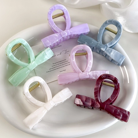 Elegante Pinza per Capelli a Fiocco Farfalla Trama Marmo Colorato Morsetto in Plastica Artigianato Colla a Goccia Accessori Donna