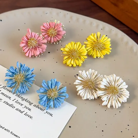 Orecchini a Bottone con Margherite Stile Coreano per Donna Orecchini a Forma di Fiore Laccati Gioielli Moda Quotidiana