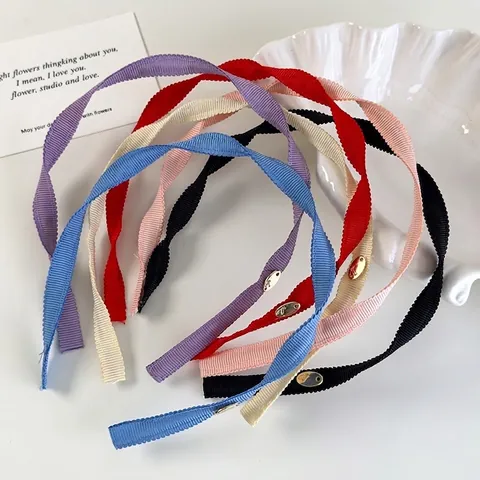 Koreaanse Stijl Grosgrain Omwikkelde Spiraal Dunne Hoofdband Voor Vrouwen Zoet Ontwerp Gedraaide Haarband Met Metalen Accent Dagelijkse Haaraccessoires