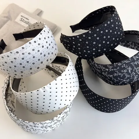 Damen Breit Stoff Stirnband Punktmuster Floral Stern Haarreif Vintage Rutschfest Haarschmuck Für Den Alltag