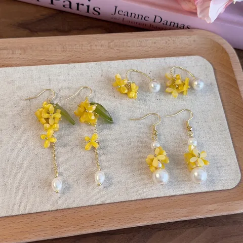 Zoete Osmanthus Kunstparel Kwastje Druppeloorbellen Voor Dames Hars Bloemen Hangoorbellen Franse Vintage Stijl Sieraden