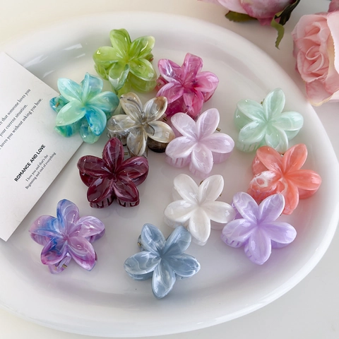 6-Piece Set Gradient Flower Mini Hair Claw Clips For Women Acrylic Floral Small Hairpins Sweet Fashion Hair Accessories