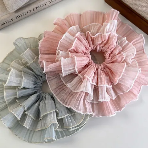 Vintage Mehrlagige Organza Rüschen Haargummi Wellenkante Große Süße Französisch Stil Handgefertigt Elastische Haarseil