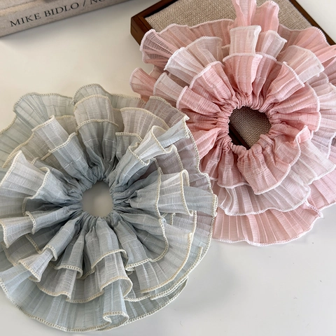 Vintage Mehrlagige Organza Rüschen Haargummi Wellenkante Große Süße Französisch Stil Handgefertigt Elastische Haarseil