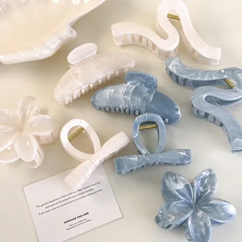 Pinza para el Pelo de Plástico con Patrón de Mármol Vintage para Mujer Pinzas Geométricas Dulces con Flores y Lazos