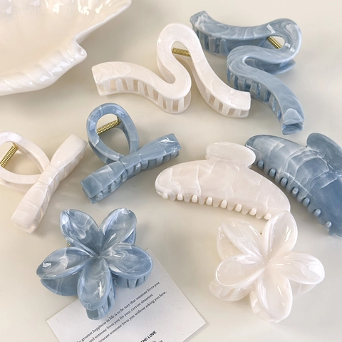 Pinza para el Pelo de Plástico con Patrón de Mármol Vintage para Mujer Pinzas Geométricas Dulces con Flores y Lazos