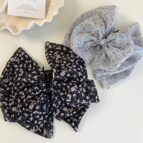Pinza de Pelo de Gasa Dulce con Lazo Floral Pinza de Pelo Elegante Grande Estilo Coreano Accesorios de Pelo para Mujer