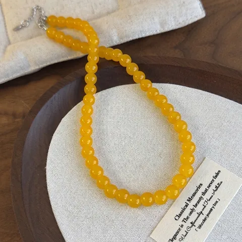 Collana di Perle di Vetro Giallo in Nuovo Stile Cinese Catena Minimalista Retro per Donna Gioielli Eleganti Vintage