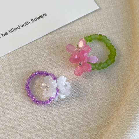 Anelli a Fiore con Perline Colorate Fatti a Mano per Donna Freschi e Dolci Anelli per Dito Indice in Resina Gioielli di Moda Regalo