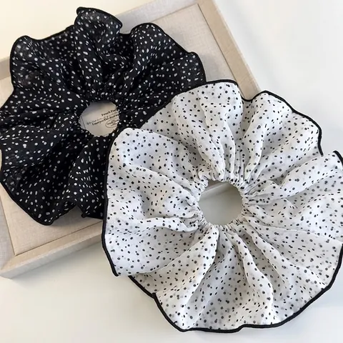 Oversize Französischer Stil Polka Dot Scrunchies Elegante Stoff Haargummis Rüschen Elastische Haarbänder Für Damen Mode Accessoires