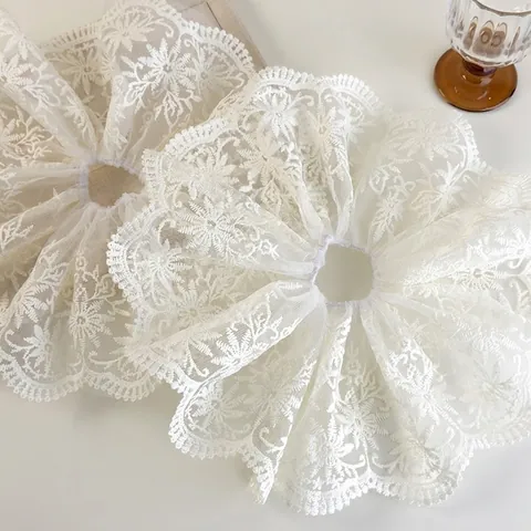 Eleganter Übergroßer Weißer Spitze Stickerei Haargummi Blumig Netz Falten Haarseil Retro Damen Pferdeschwanz Halter Haarschmuck