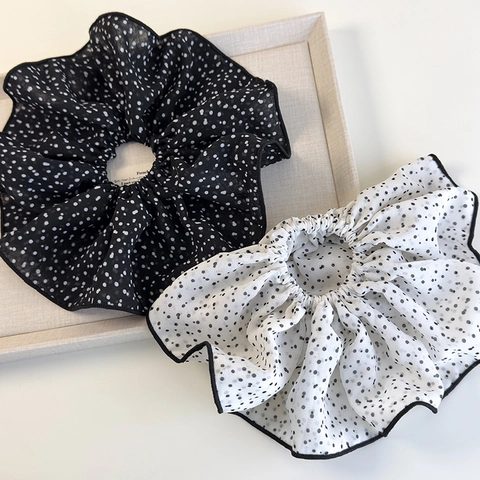 Oversize Französischer Stil Polka Dot Scrunchies Elegante Stoff Haargummis Rüschen Elastische Haarbänder Für Damen Mode Accessoires