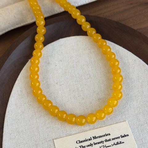 Collana di Perle di Vetro Giallo in Nuovo Stile Cinese Catena Minimalista Retro per Donna Gioielli Eleganti Vintage