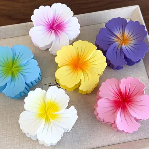 Pince à Cheveux Forme de Fleur Dégradé Mat Grande Pince Hibiscus Style Vacances de Plage Été Accessoire Cheveux Femme