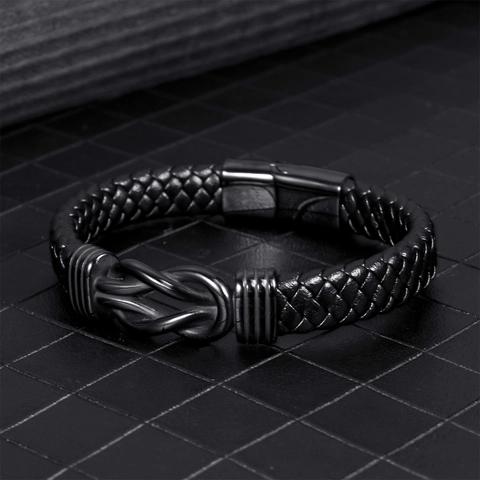 Herren Geflochtenes Lederarmband Mit Edelstahl Unendlichkeit Knot Magnetverschluss Schwarz Armband Mode Minimalistischer Schmuck
